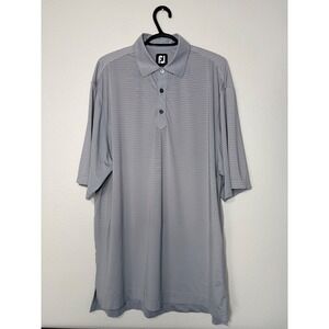 FootJoy Mens L Gray White Striped Performance Golf Polo Shirt Short Sleeve FJ